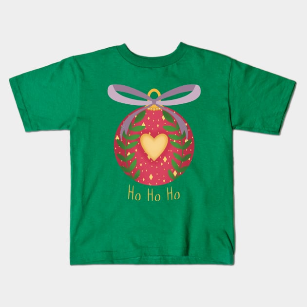 Christmas tree red ornament with heart Kids T-Shirt by Studio Sunshine